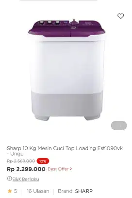 SHARP MESIN CUCI 2 TABUNG 10KG