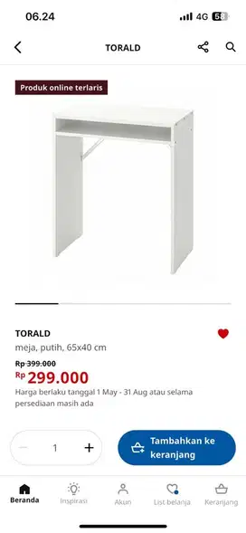 Meja belajar ikea putih