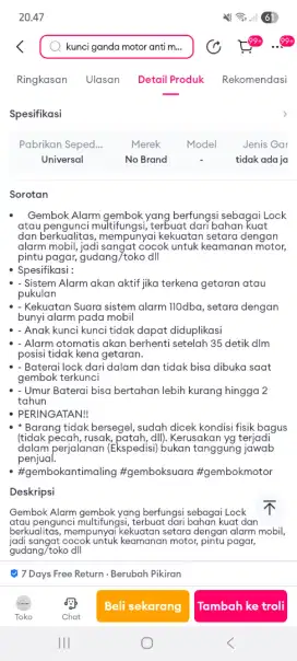 Gembok alarm multi fungsi