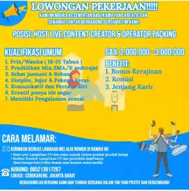 Lowongan Host Live Content Creator Bagian Packing