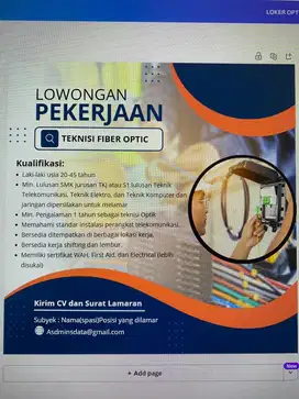 Engineering/Teknisi Fiber Optic/Teknisi Jaringan Komunikasi Tower