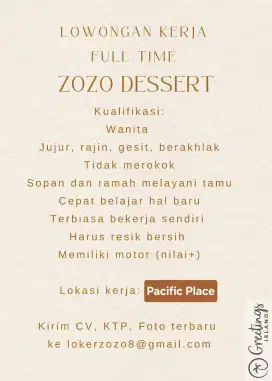 Full time Staff Zozo Dessert