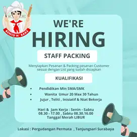 LOWONGAN STAFF PACKING , ADMIN TELEMARKETING & ONLINE SBY