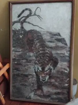Lukisa MACAN medua bulu diatas kanvas (55 X  75 )Cm.