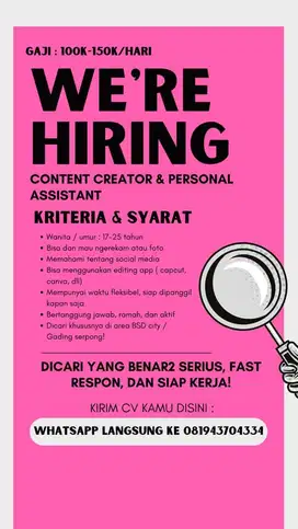 We're Hiring Content Creator & Personal Assistant!