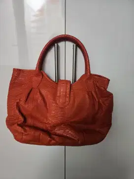 Tas eksotik dari kulit ular asli warna orange kondisi prima
