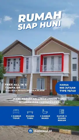 rumah 2 lantai posisi jalan utama row jalan 14 meter tanpa dp shm