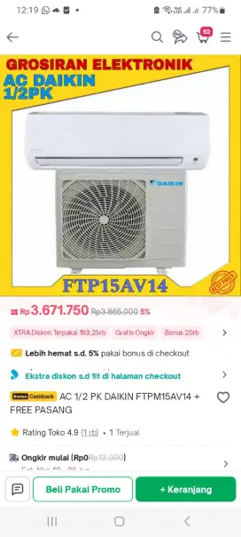 JUAL AC DAIKIN 0.5PK SECOND MURAH bergaransi