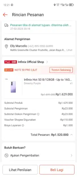 Infinix hot 50 ungu