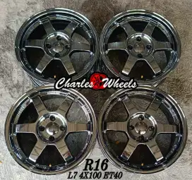 Velg te37 blackchrome ring 16 4x100 jazz yaris city vios dll