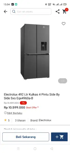Electrolux 492 Ltr kulkas 4 pintu Side By Side Sxs Eqe3960a-B