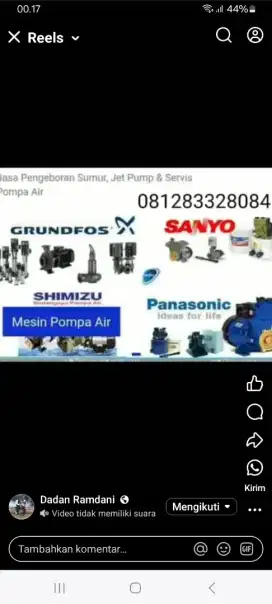 Jasa service pompa air gulung dinamo bor sumur