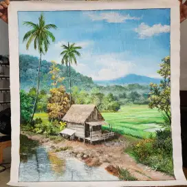 Lukisan sawah / lukisan pemandangan alam