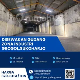 Gudang sewa lokasi Sukoharjo luas 1400m