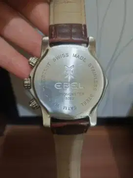 Jam tangan pria chrono stopwatch tali kulit Ebel 8002
