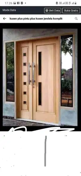 Kusen + pintu 2 + kusen jendela 2 dan daun kaca, dari kayu bekasborneo