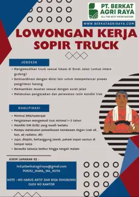LOWONGAN KERJA SOPIR TRUCK