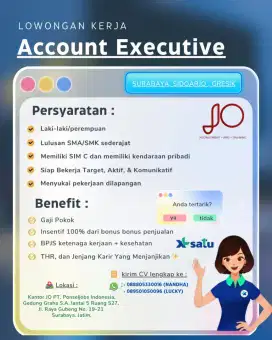 Account executive area Surabaya, Sidoarjo, Gresik , Malang