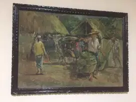 Pasar Tradisional, Pelukis Hadi Th 1970, Panjang 100 Cm Tinggi 70Cm,