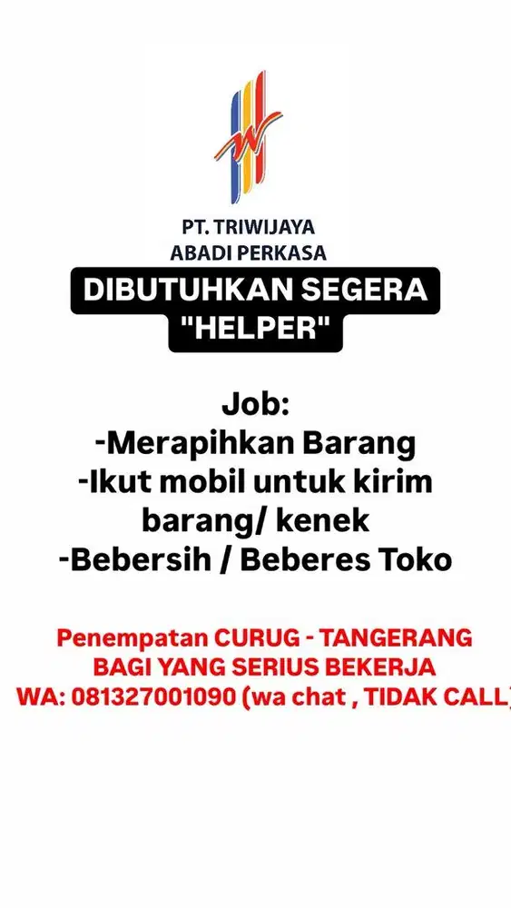 LOWONGAN KENEK/ HELPER