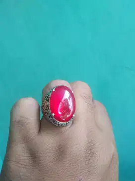 Batu cincin red carnelian natural merah merona ring titanium mewah