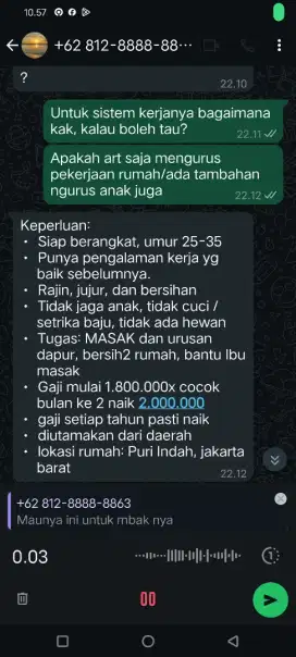 Asisten rumah tangga.