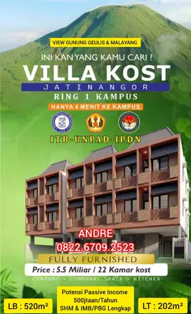 APARTKOST TAHAP 3 JATINANGOR, 22 KAMAR KOST - LB. 520m² & LT. 202m²
