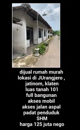 dijual rumah murah di jurangjero, karanganom