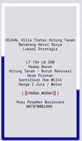 JUAL RUMAH VILLA Tretes dekt Trawas hotel surya Hitung Tanah