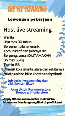 LOWONGAN HOST LIVE STREAMING