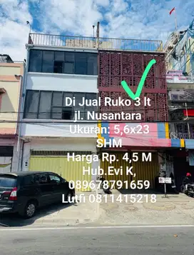 Dijual Ruko 3 lt di Jl. Nusantara Makassar