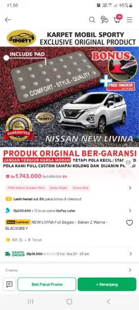 Karpet mobil all new livina full bagasi