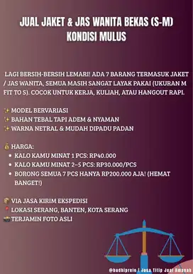 JUAL JAKET & JAS WANITA (KONDISI 90%) - DIJUAL KARENA KEKECILAN