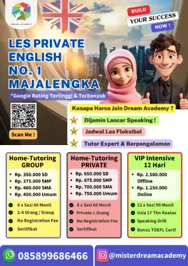Kursus Bahasa Inggris Tutor Ke Rumah / Online Zoom WA