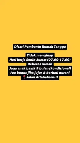 Dicari Pembantu Rumah Tangga