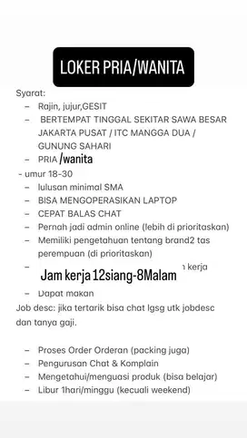LOKER PRIA TAPI HARUS TELITI DENGAN ANGKA JUAL TAS WANITA