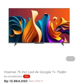 HISENSE 75 INCH GOOGLE TV 4K 75Q6N