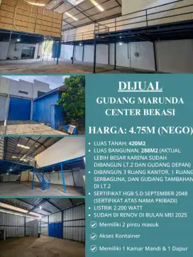 Dijual gudang dan kantor siap pakai LT 450 di marunda akses kontainer