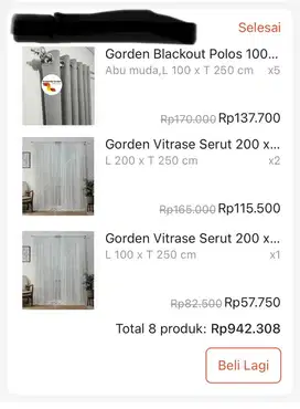 Set gorden baru belum pernah pakai