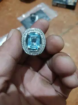 JUAL BATU Natural Blue Topaz + Ring PLT Size 9 (bersertifikat)