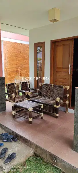 Kursi bambu hitam awi wulung satu set