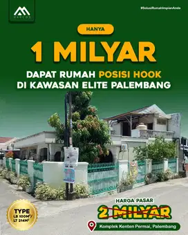 RUmah Hook di Komplek Elit Kenten Permai, Harga dibawah Pasaraan