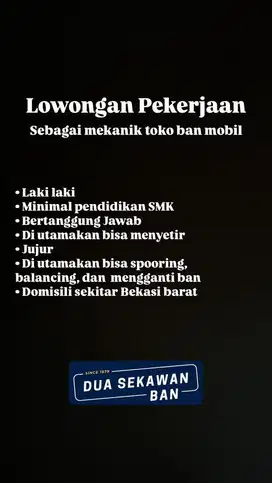 Lowongan kerja mekanik ban mobil bekasi jakarta harapan indah