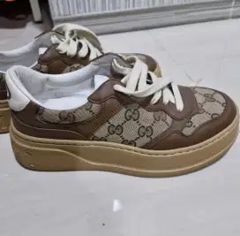 Gucci GG Leather Canvas Sneaker Beige Brown. Original. Size 38