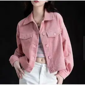 Jaket Crop Top Warna Pink Peach