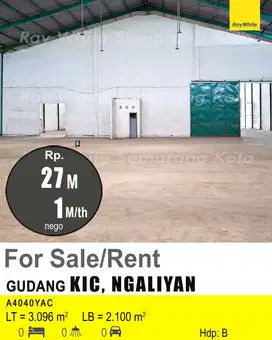 DIJUAL DAN DISEWAKAN GUDANG DI KIC NGALIYAN A4040