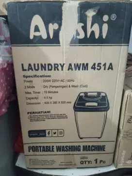 Mesin cuci arashi portable 4.5 Kg