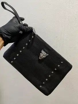 Clutch philip plein leather stud logo besi