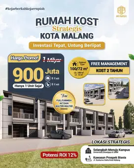 RUMAH KOS DEKAT KAMPUS ITN KOTA MALANG DIJUAL MURAH