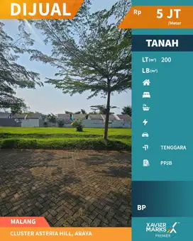Dijual Tanah Kavling di Cluster Asteria Hill, Araya Malang